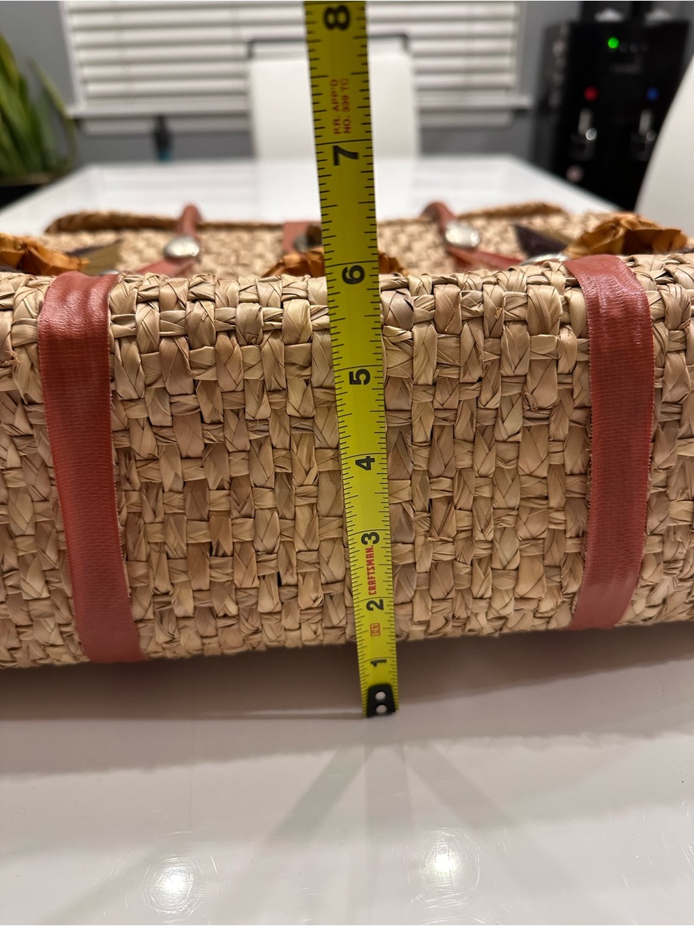 Vintage 70s Mexican Straw Woven Basket Purse Floral Raffia Boho Box Bag - Picture 15 of 15